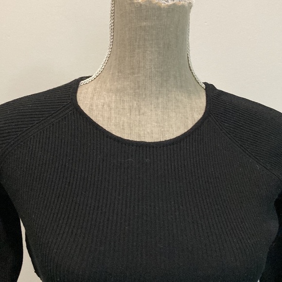 ZARA Black Ribbed Fitted Crop Sleeved Top - Picture 7 of 12